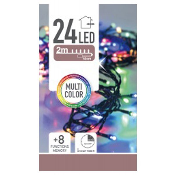 24 Πολύχρωμα Λαμπάκια LED Μπαταρίας Εξωτερικού Χώρου, με 8 Προγράμματα και Χρονοδιακόπτη (1.8m)